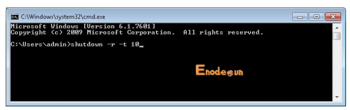 Gõ lệnh shutdown -r -t 10 tại hộp thoại