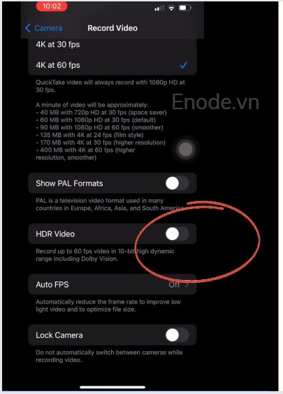 Quay video Tiktok bằng iphone nên setting như trong hình và tắt chế độ HDR