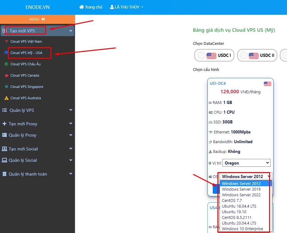 Mua VPS Linux trên website ENODE