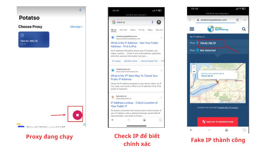 check ip để biết đã fake ip trên iphone thành công hay chưa
