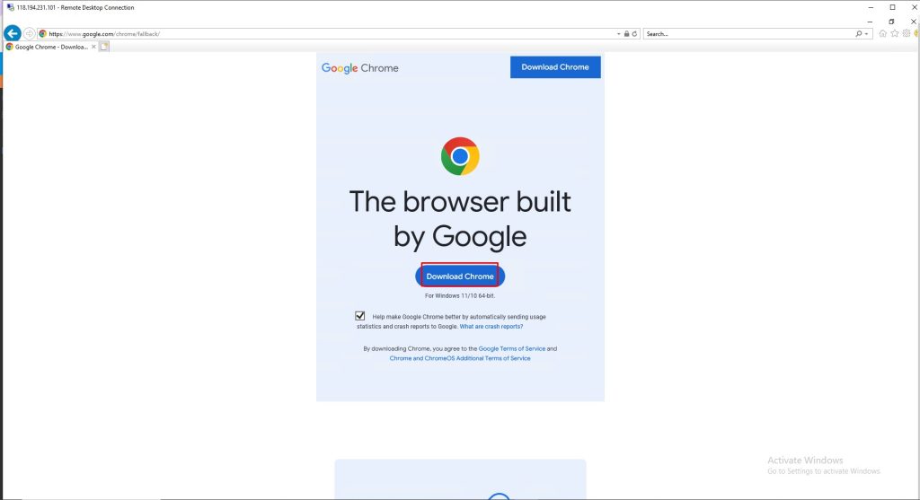 Truy cập Internet Explorer và tải google chrome