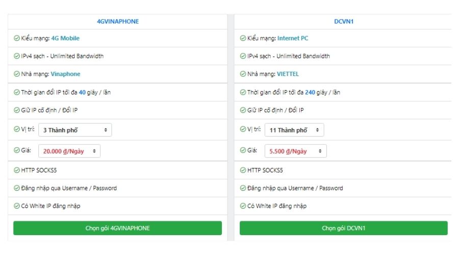 Tham khảo một số gói Proxy 4G tại ENODE