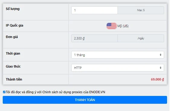 Khởi tạo Proxy Mỹ tại ENODE