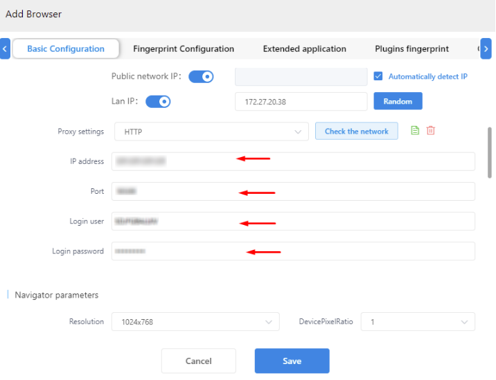 Điền đầy đủ thông tin Proxy Nhật Bản vào các trường tương ứng