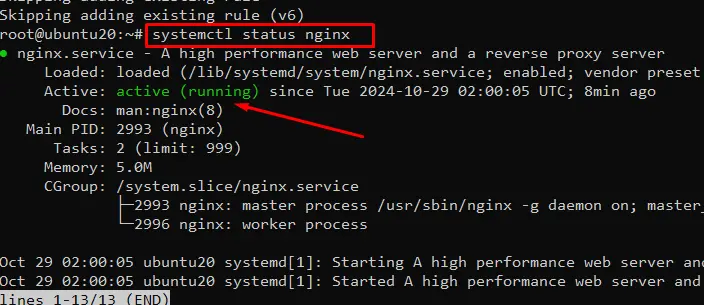 Nginx đang hoạt động