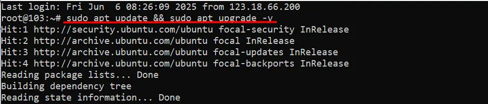 Cập nhật hệ thống trước khi cài đặt Docker