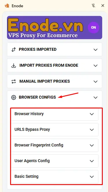 5 lựa chọn chính tại BROWSER CONFIGS