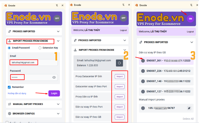 Đồng bộ tài khoản Enode trên tiện ích