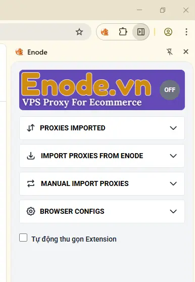 Giao diện của tiện ích Enode Extension