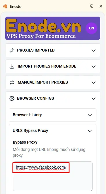 Nhập ULR mà bạn không muốn sử dụng Proxy