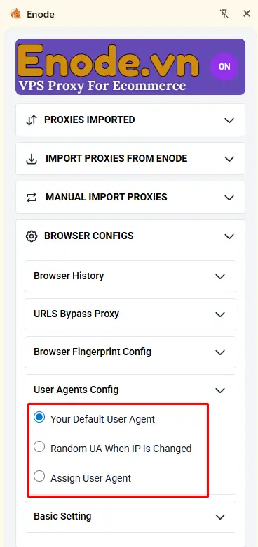 Tùy chọn cấu hình User Agent