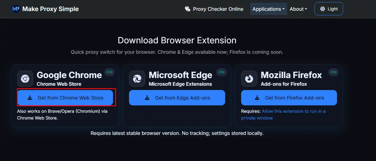 Tải tiện ích Make Proxy Simple Switcher trên Chrome