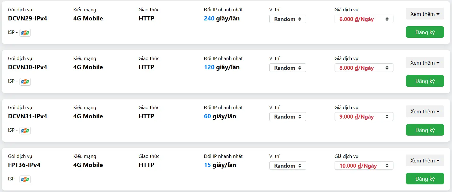 Tham khảo proxy xoay dân cư Việt Nam ISP FPT tại Enode.vn