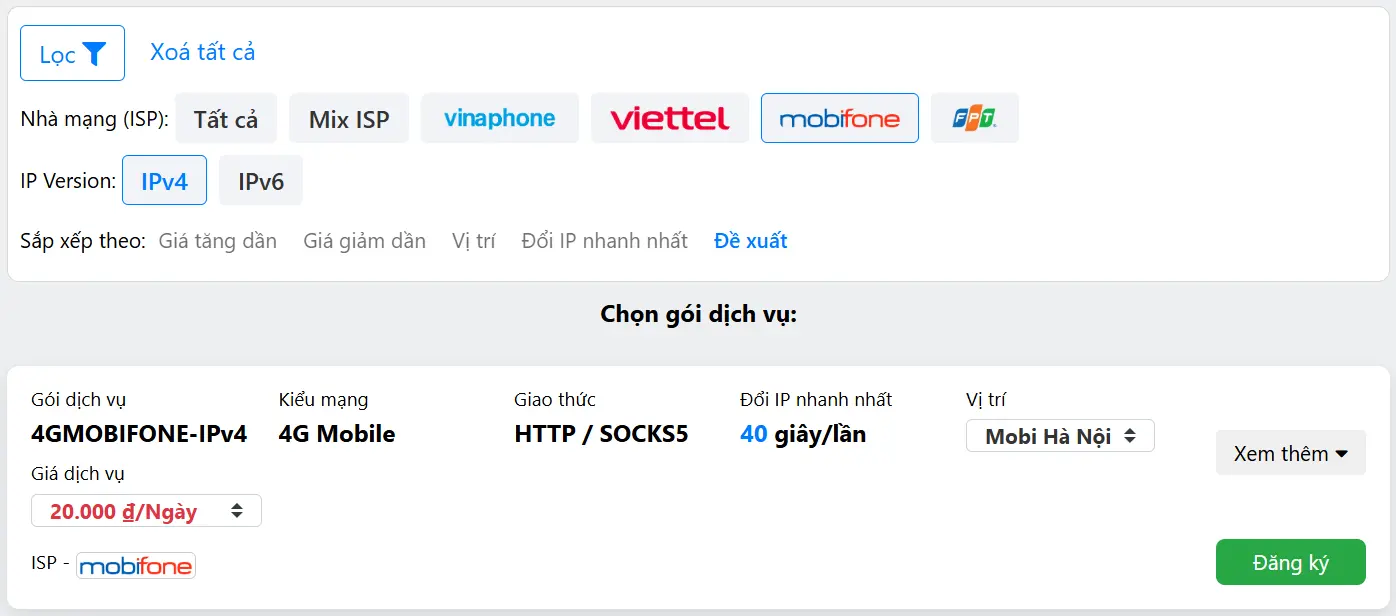 Tham khảo proxy xoay dân cư Việt Nam ISP MobiFone tại Enode.vn