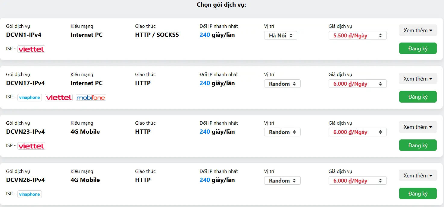 Tham khảo Proxy xoay 4G Việt Nam tại Enode