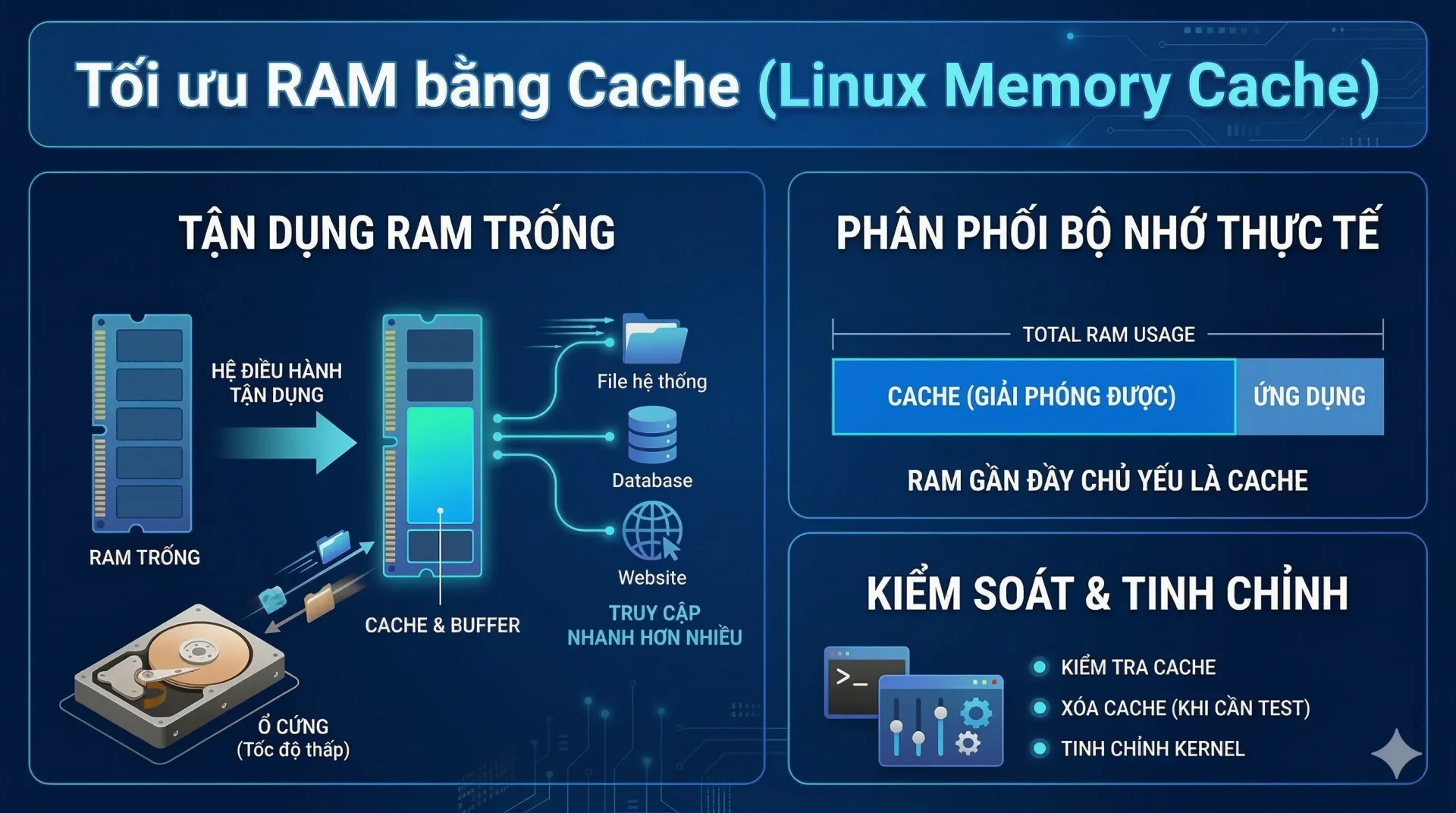 Kiểm tra và tinh chỉnh cách kernel quản lý cache để tối ưu RAM