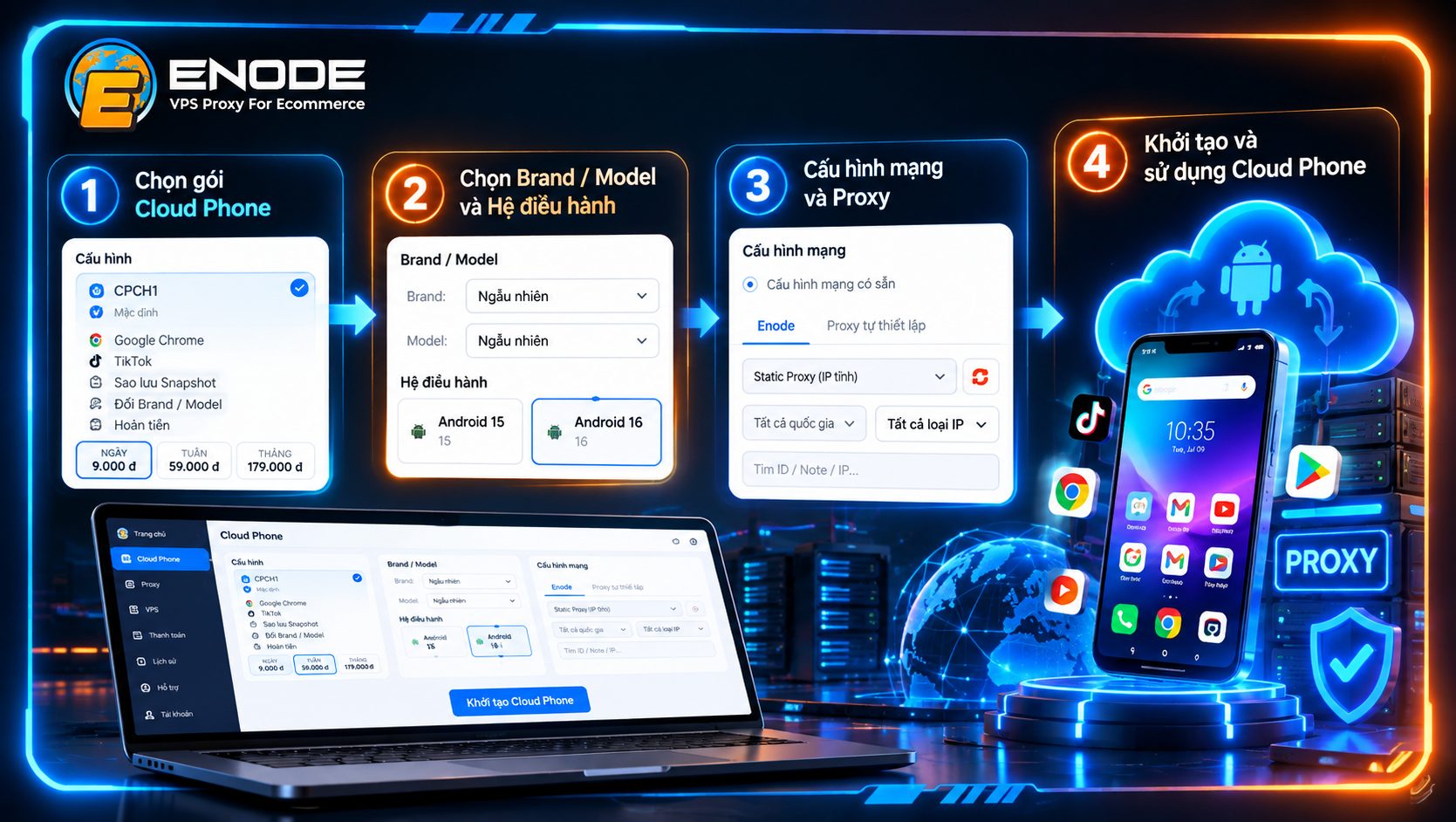 Tạo Cloud Phone trên website Enode.vn